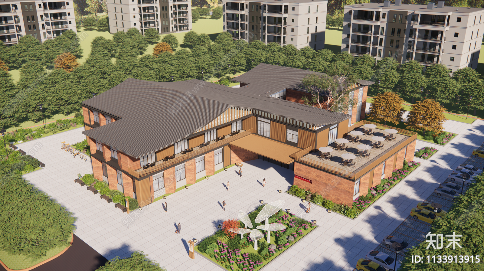 老年活动中心建筑效果图cad施工图下载【ID:1133913915】