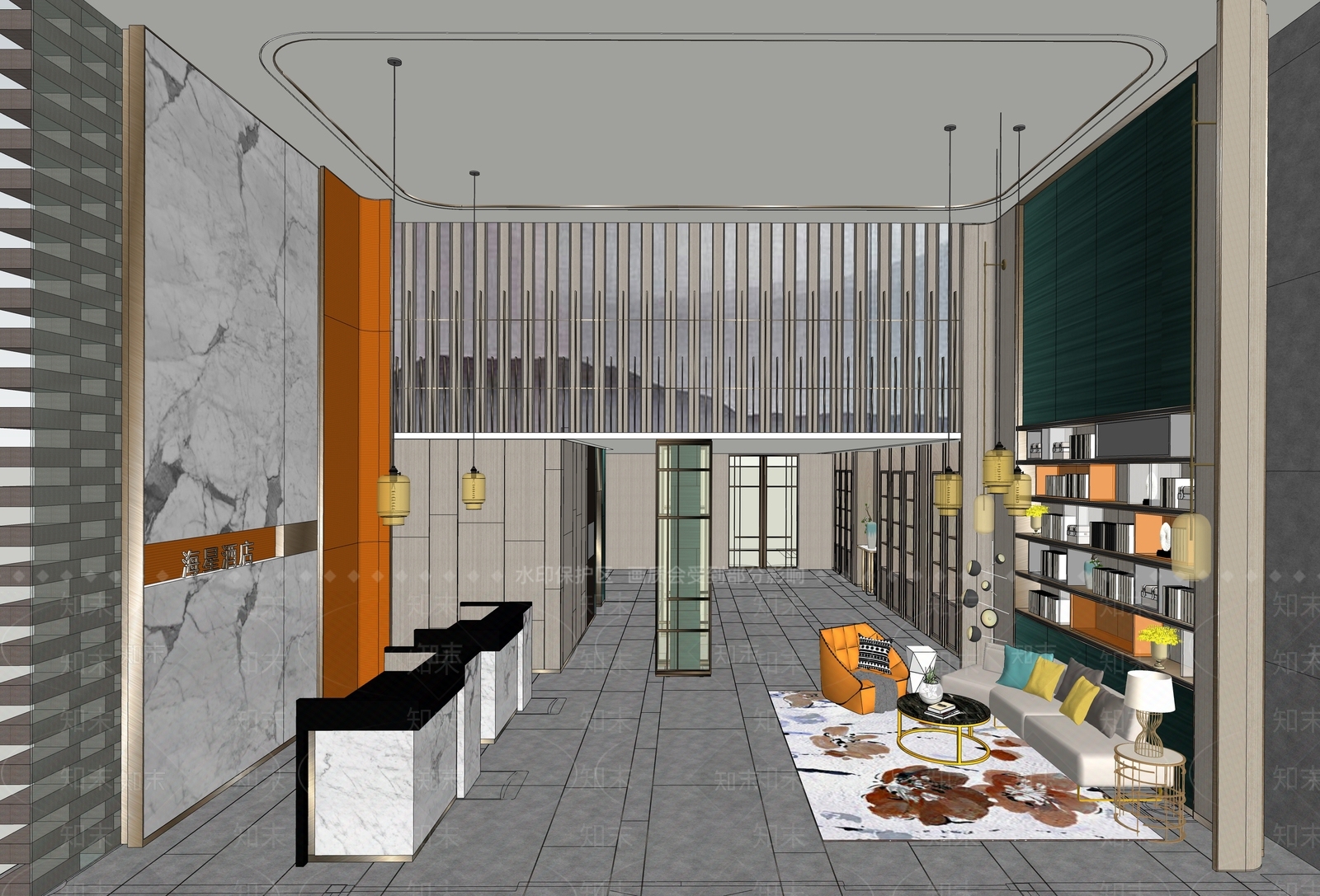 现代酒店大堂SU模型下载【ID:1133926742】