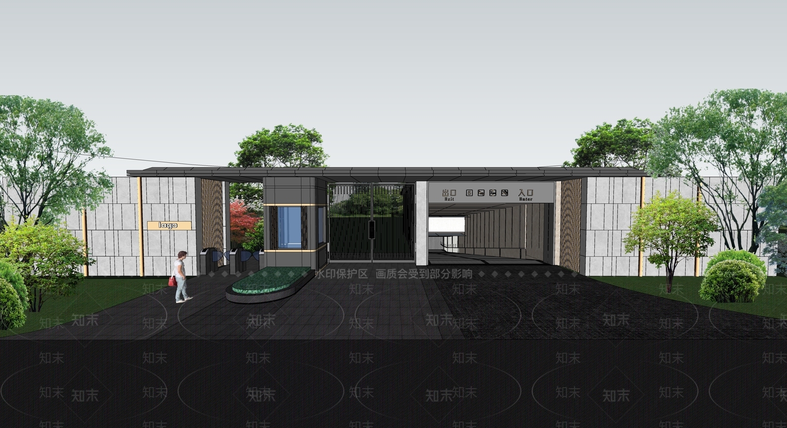 现代停车场入口SU模型下载【ID:1133927078】