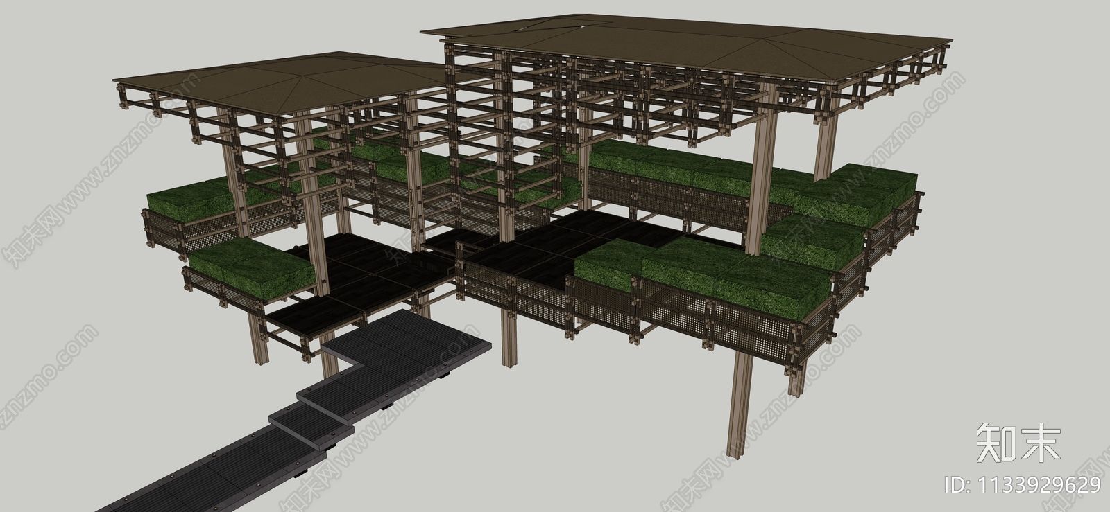 现代木构亭子SU模型下载【ID:1133929629】