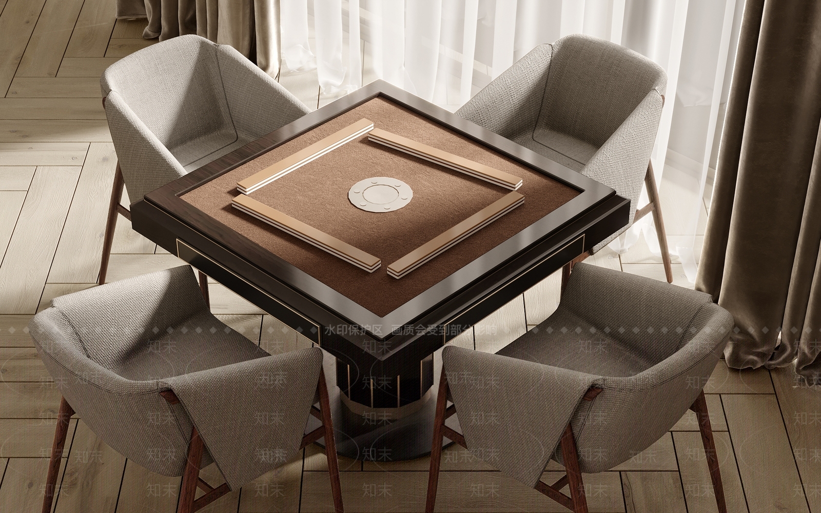 棋牌桌椅组合SU模型下载【ID:1133935096】