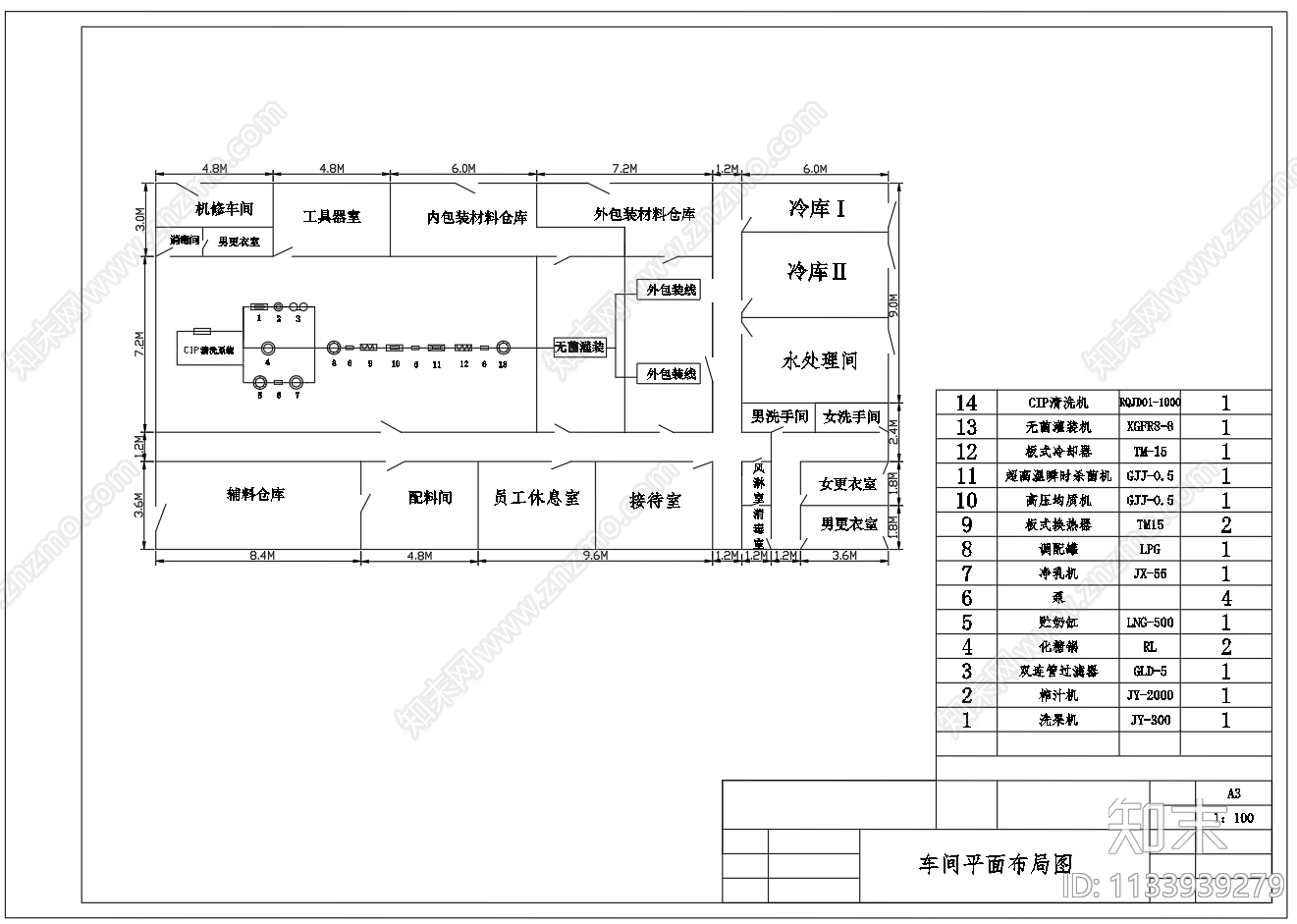 3000吨葡萄牛奶乳饮料食品工厂车间工艺图cad施工图下载【ID:1133939279】