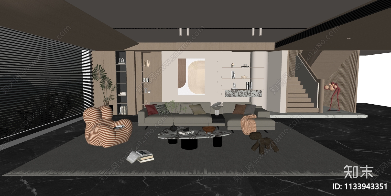 现代客厅SU模型下载【ID:1133943351】