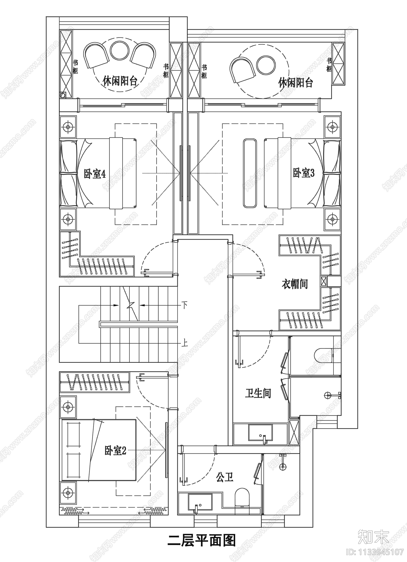 400平别墅平面图cad施工图下载【ID:1133945107】