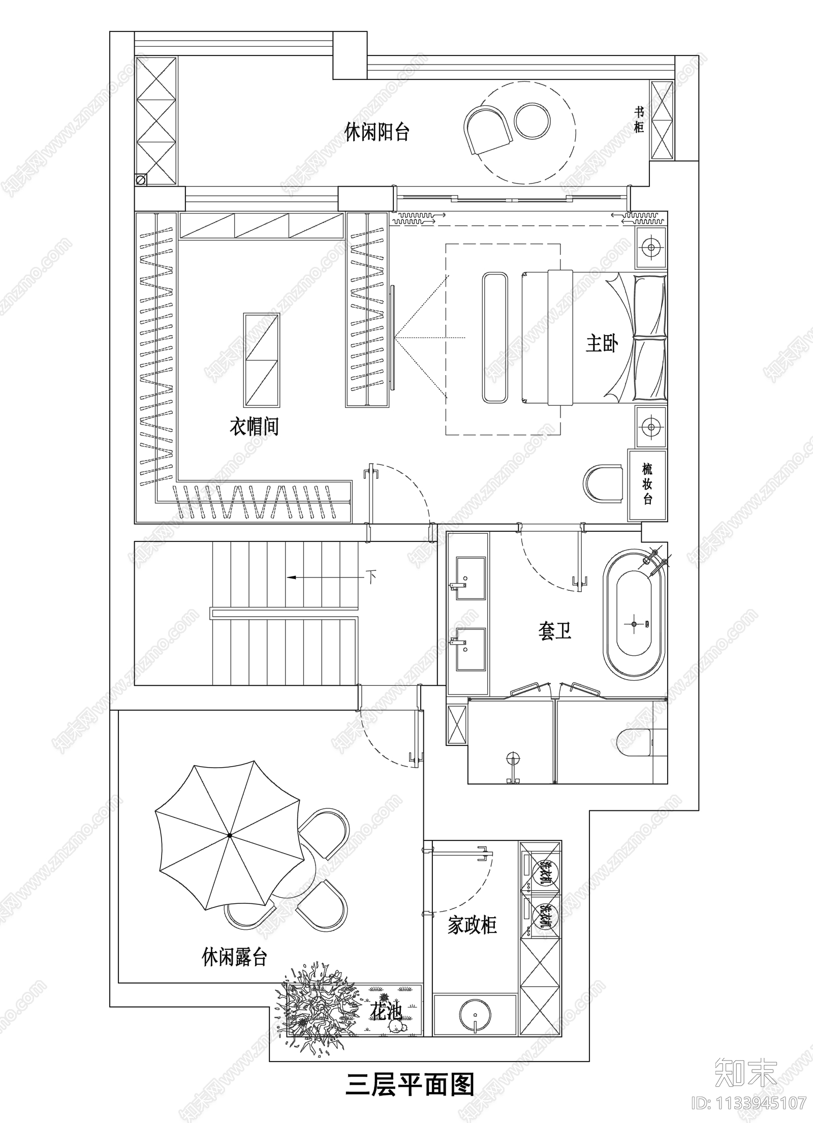 400平别墅平面图cad施工图下载【ID:1133945107】