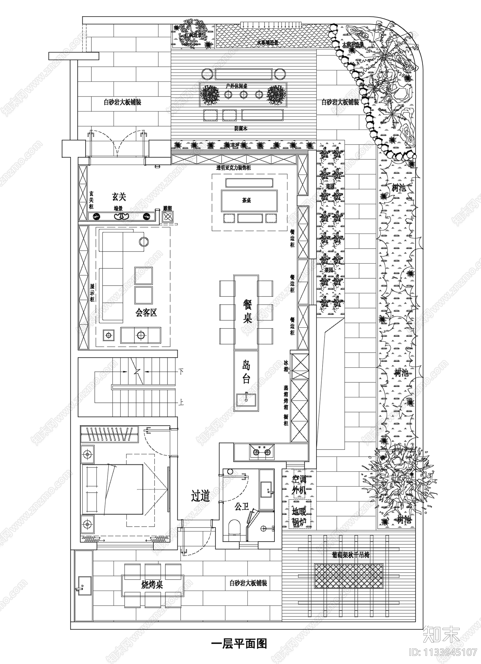 400平别墅平面图cad施工图下载【ID:1133945107】