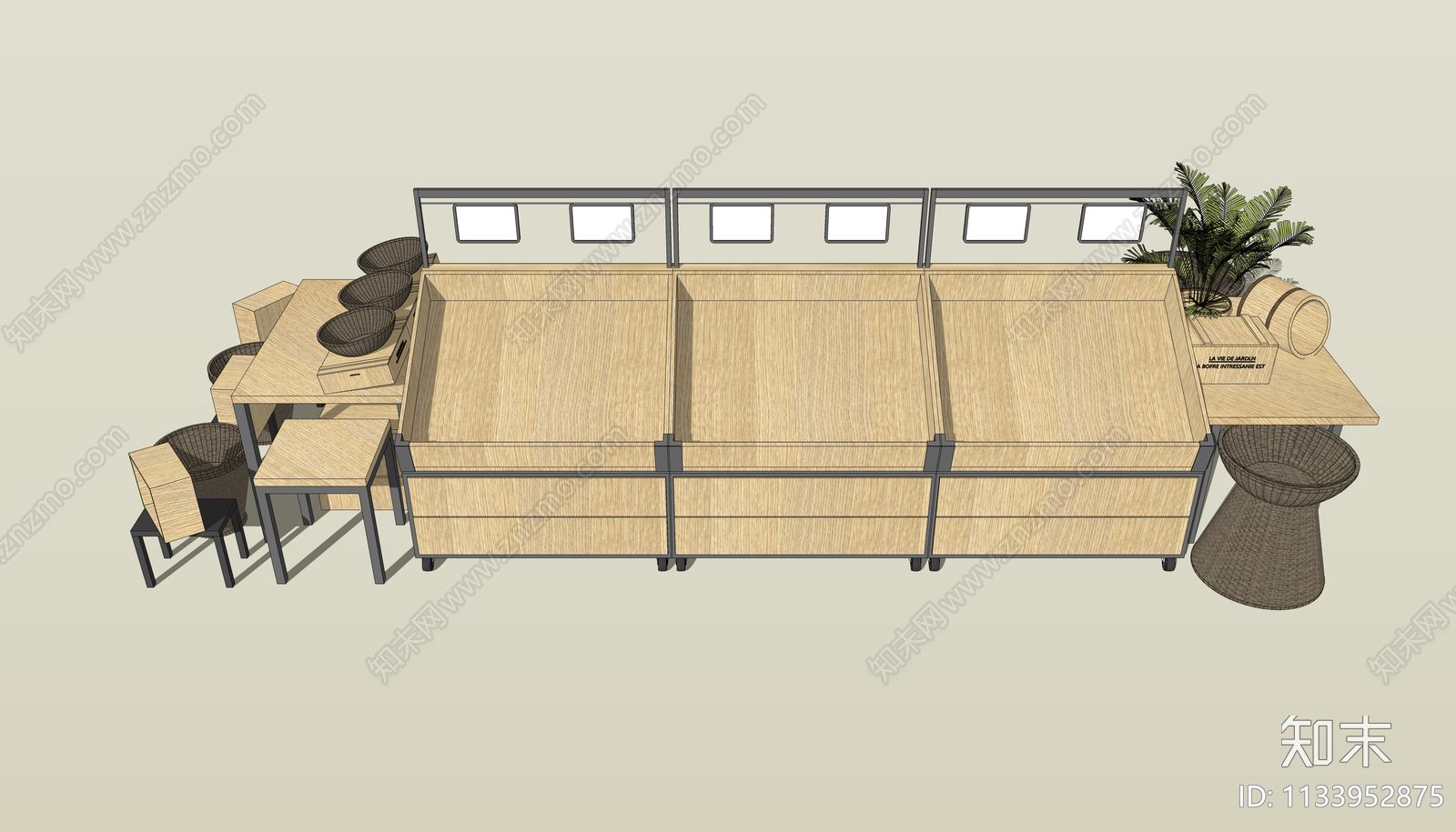 现代超市果蔬货架SU模型下载【ID:1133952875】