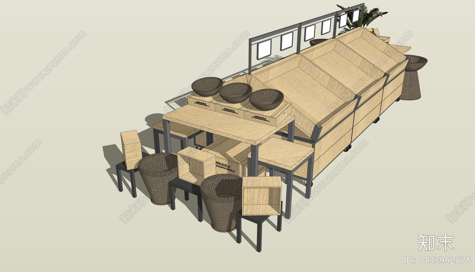 现代超市果蔬货架SU模型下载【ID:1133952875】