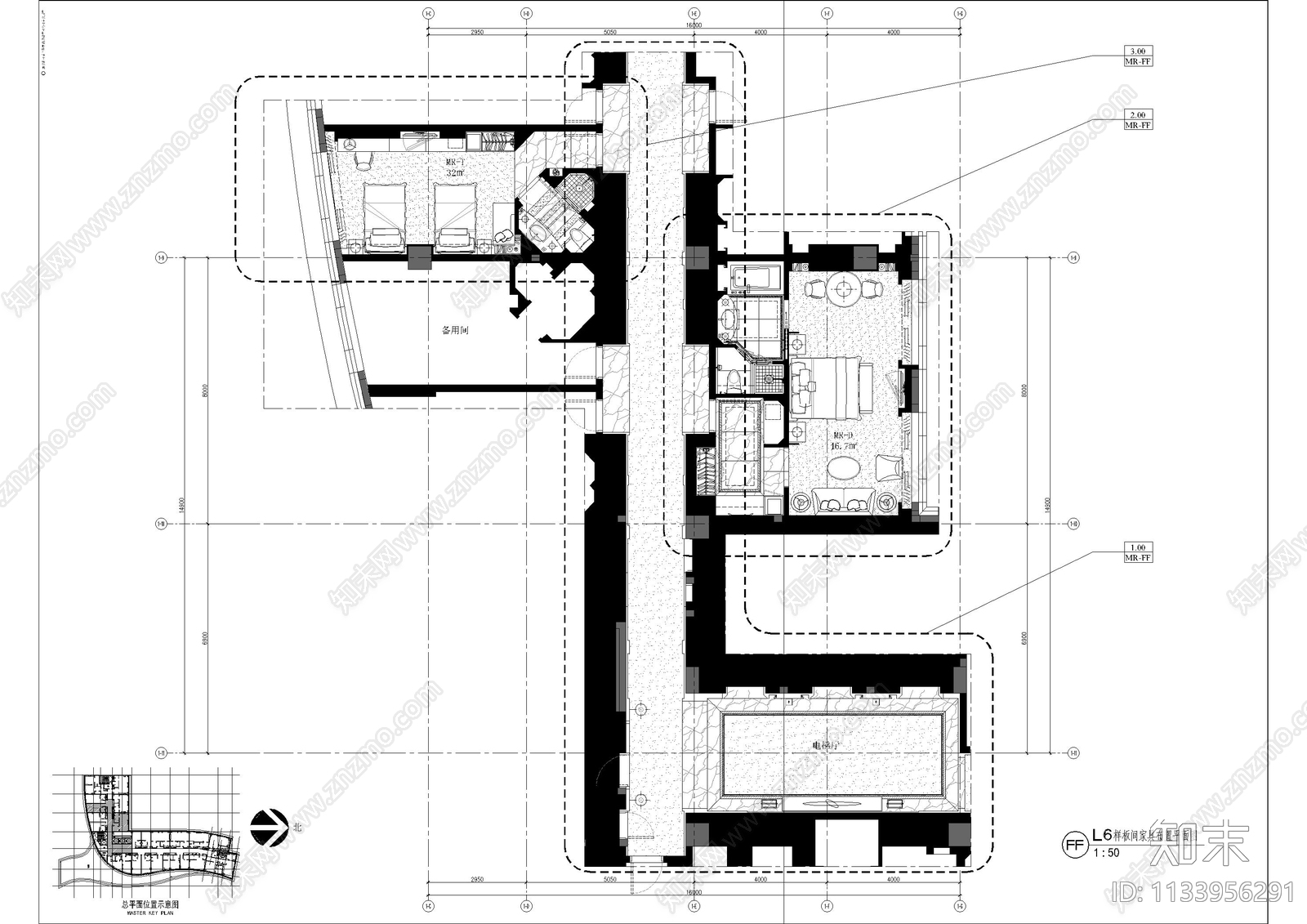北京酒店客房样板房cad施工图下载【ID:1133956291】
