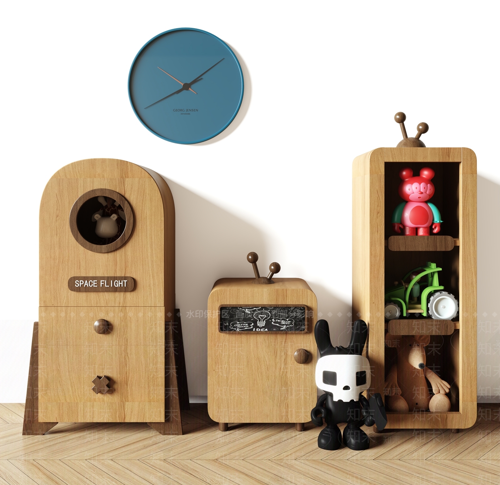 现代儿童玩具收纳柜3D模型下载【ID:1133956580】