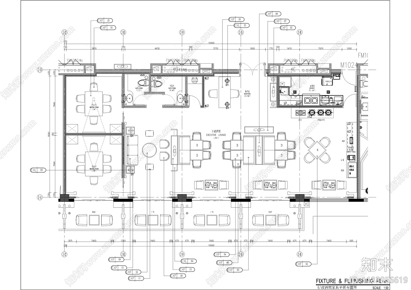 酒店行政酒廊cad施工图下载【ID:1133956619】