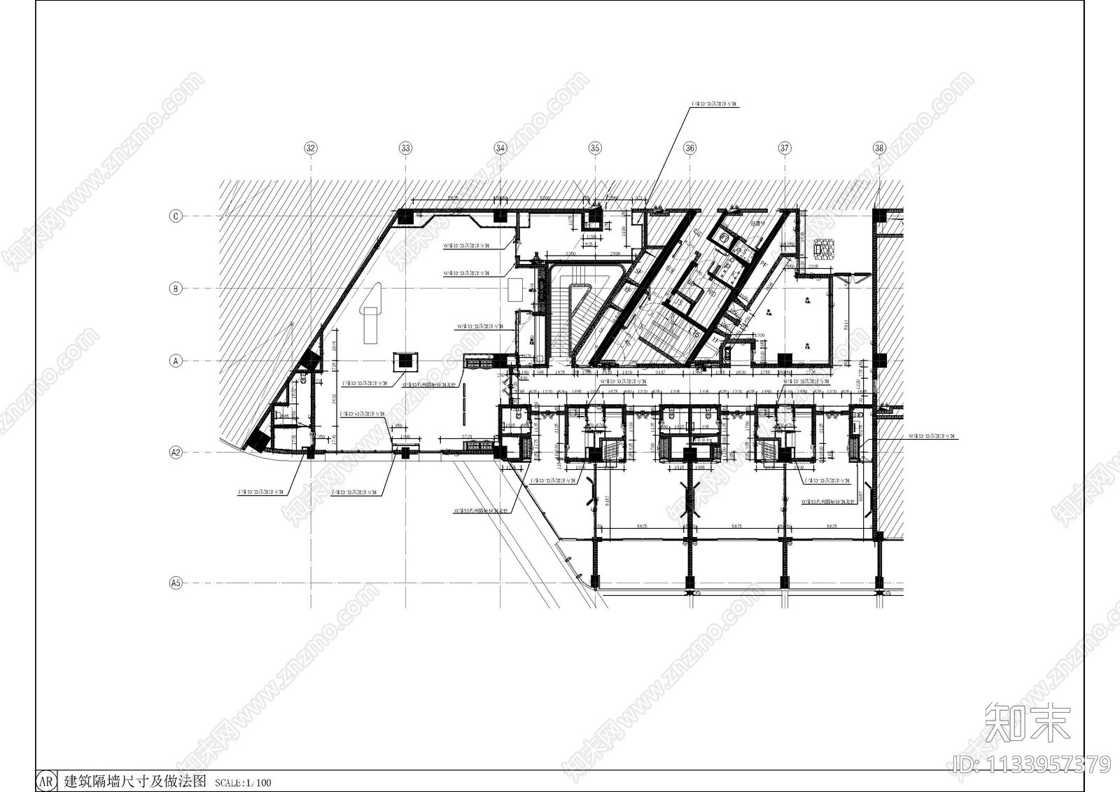 中餐厅大包房cad施工图下载【ID:1133957379】