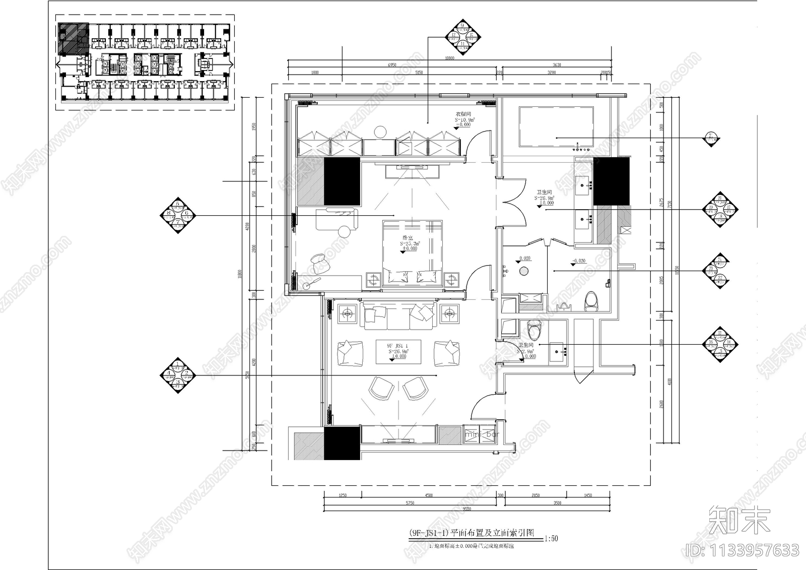 酒店客房cad施工图下载【ID:1133957633】