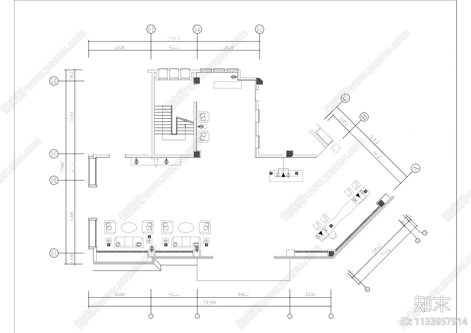酒店大堂空间施工图cad施工图下载【ID:1133957914】