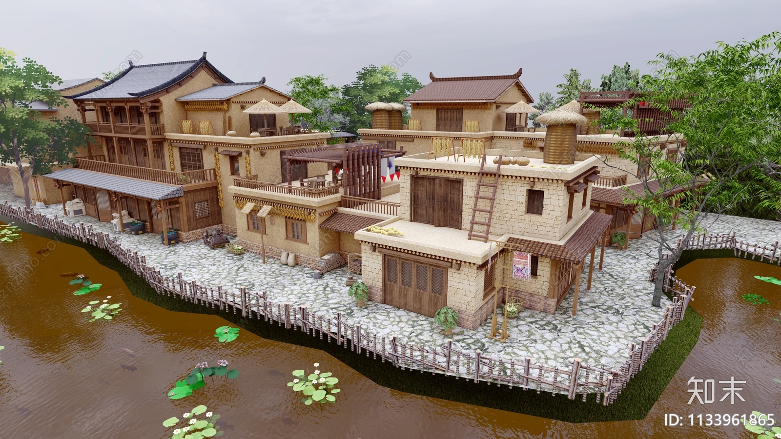 中式乡村民房特色民房SU模型下载【ID:1133961865】
