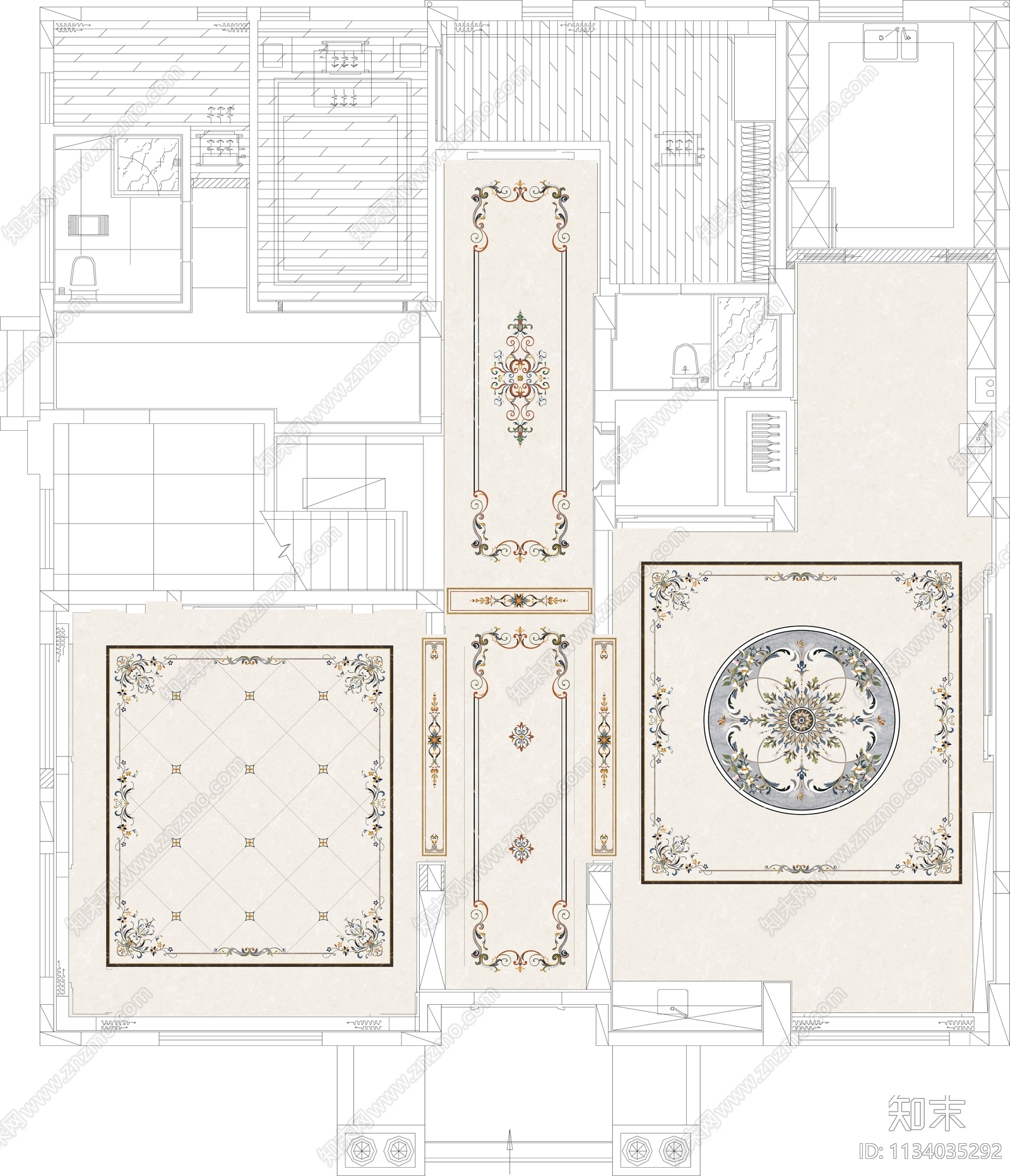 经典轻奢法式地面拼花cad施工图下载【ID:1134035292】