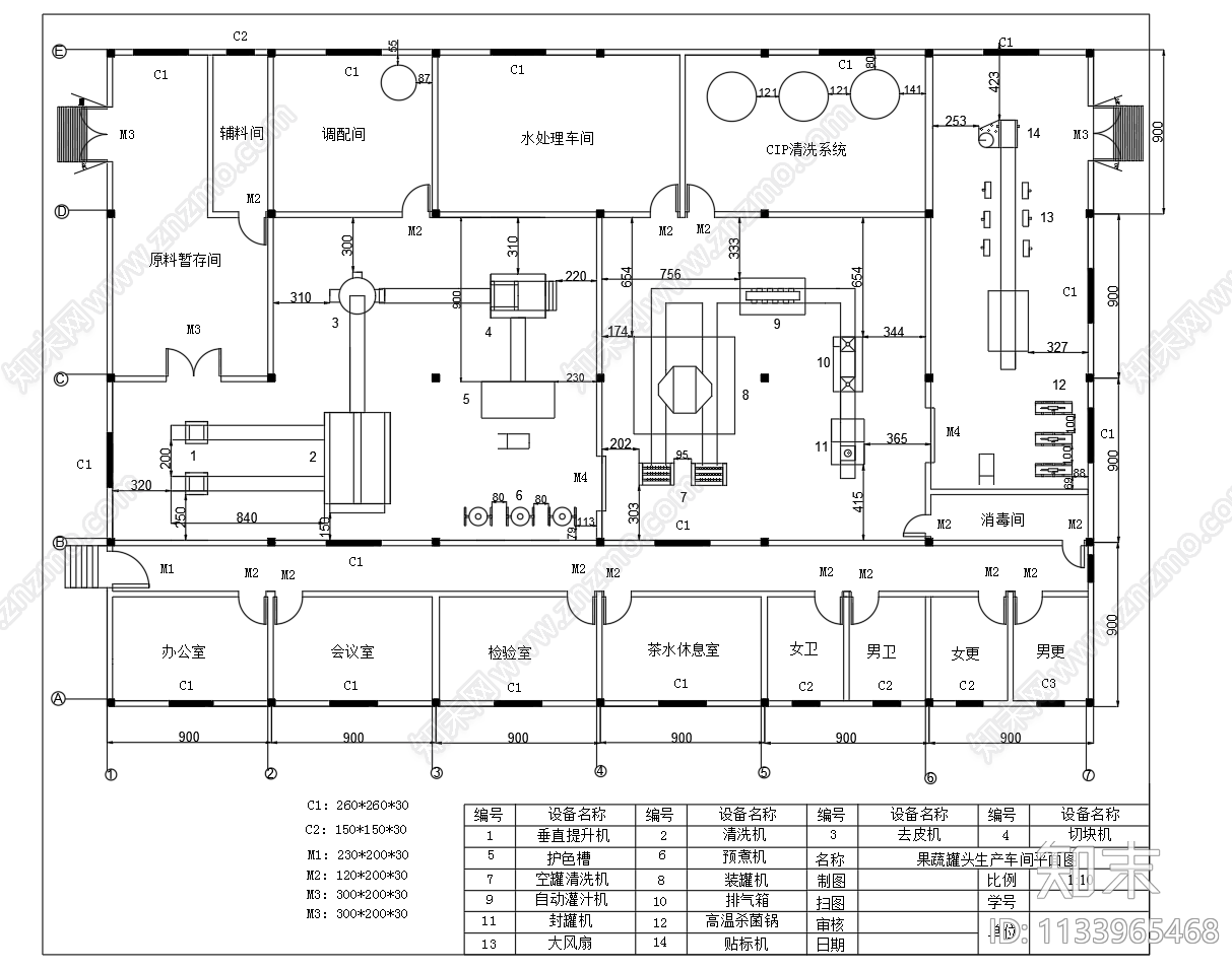 4000吨果蔬罐头厂生产车间工艺图cad施工图下载【ID:1133965468】