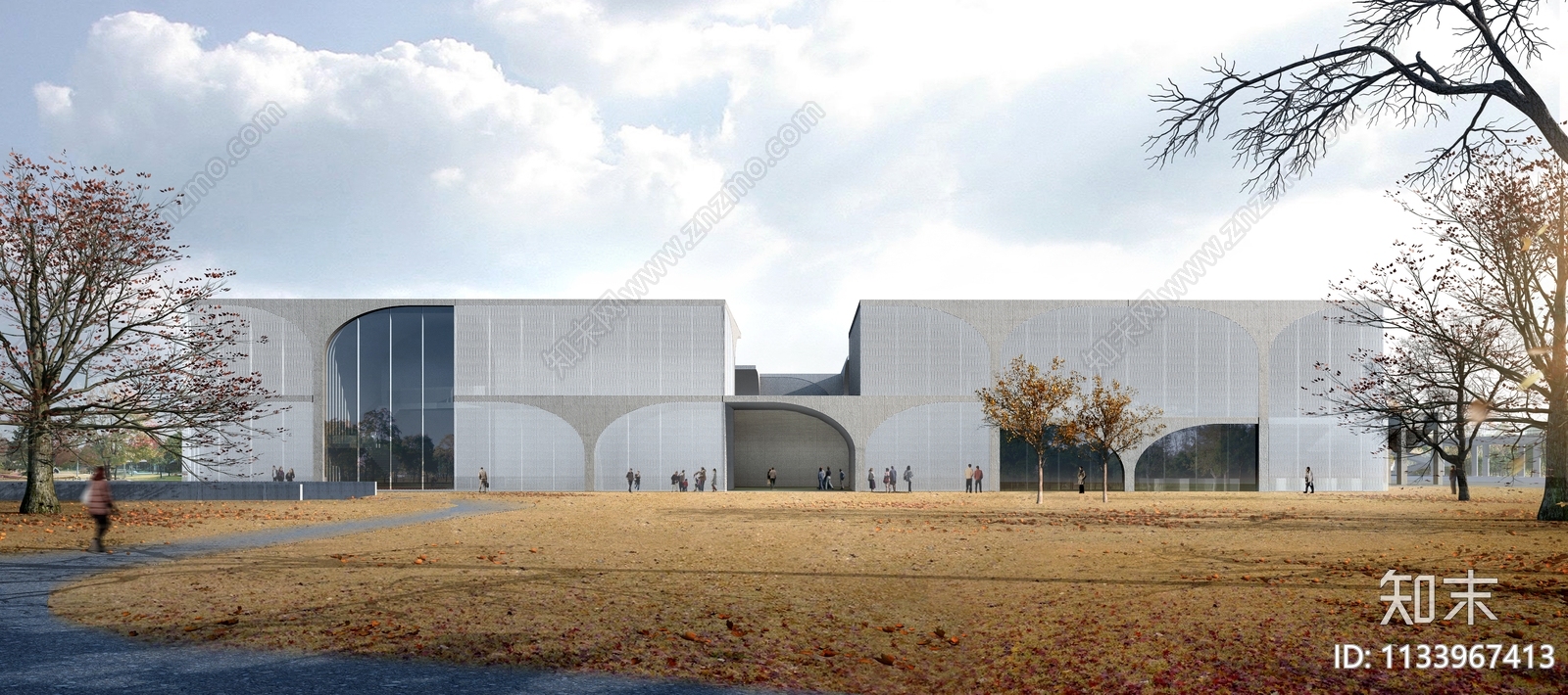 现代展览馆建筑SU模型下载【ID:1133967413】