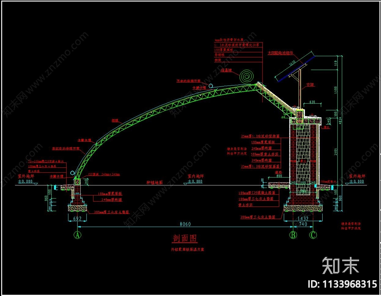 温室大棚CAD施工图施工图下载【ID:1133968315】