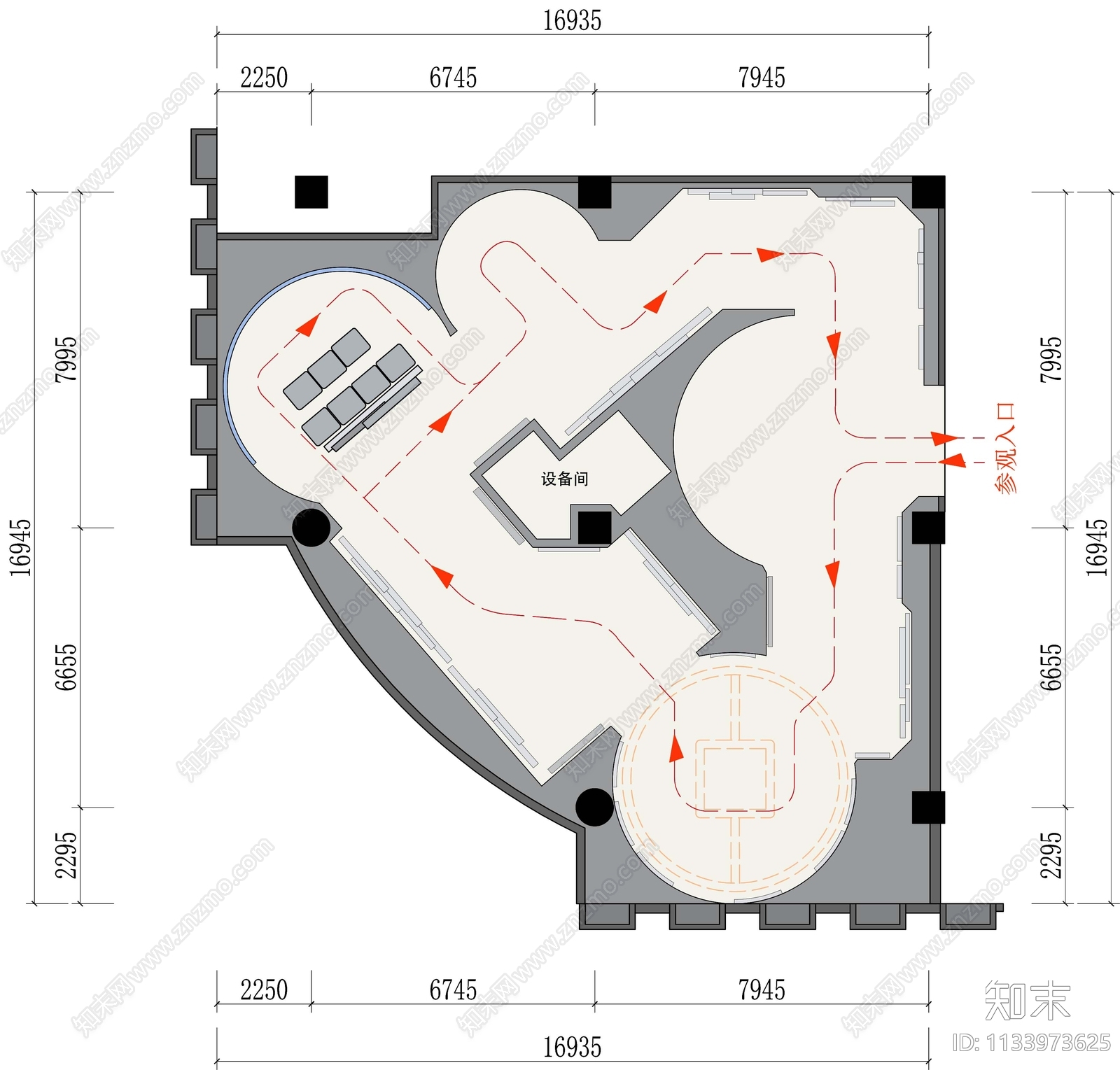 金融企业展厅平面图cad施工图下载【ID:1133973625】