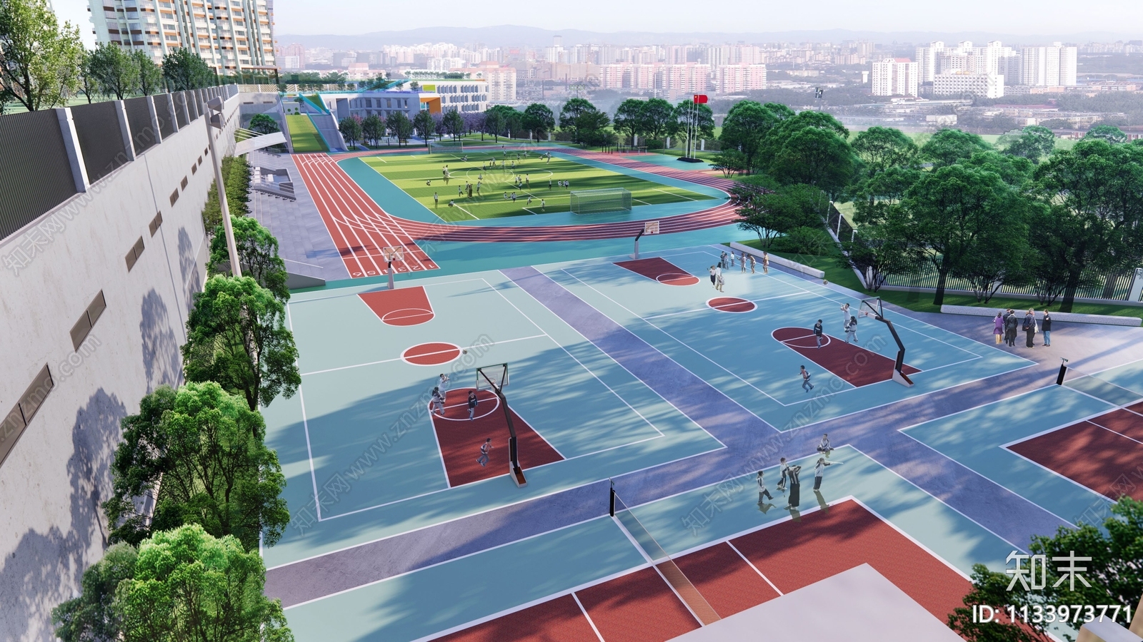 现代直线大高差中小学校园景观SU模型下载【ID:1133973771】