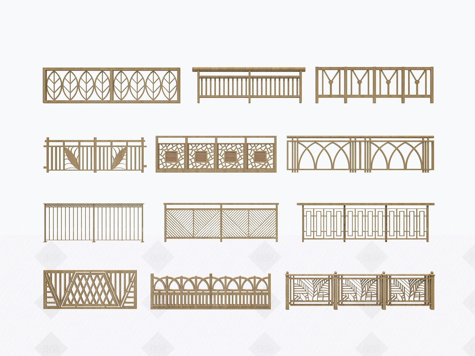 新中式木栏杆木扶手围挡围栏护栏篱笆木格栅SU模型下载【ID:1133974451】