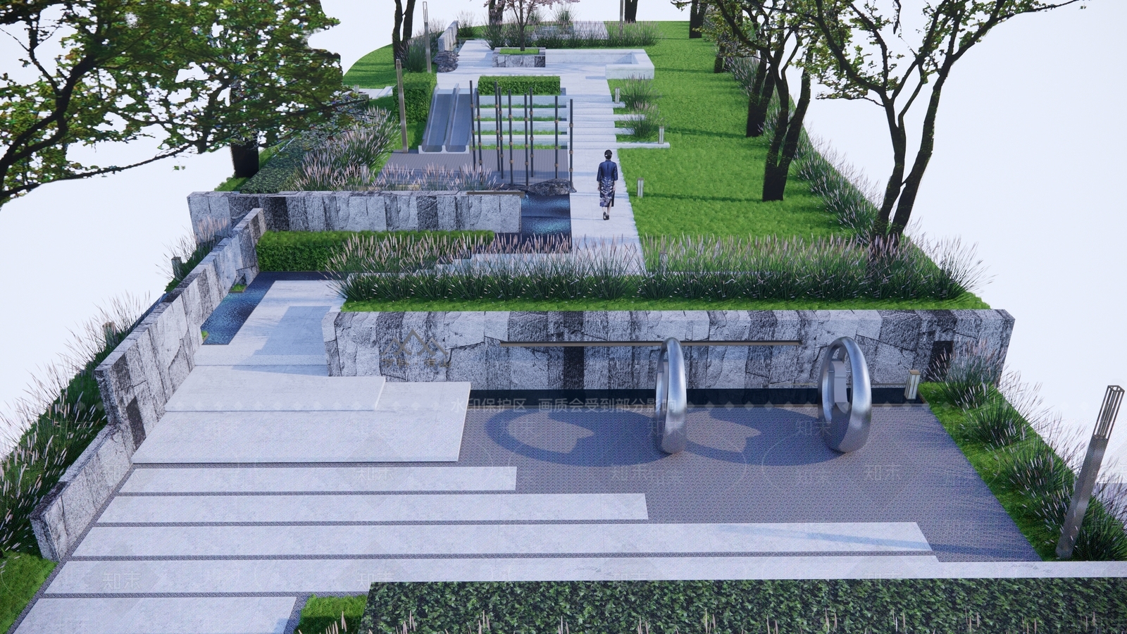 现代直线坡地示范区景观SU模型下载【ID:1133975436】