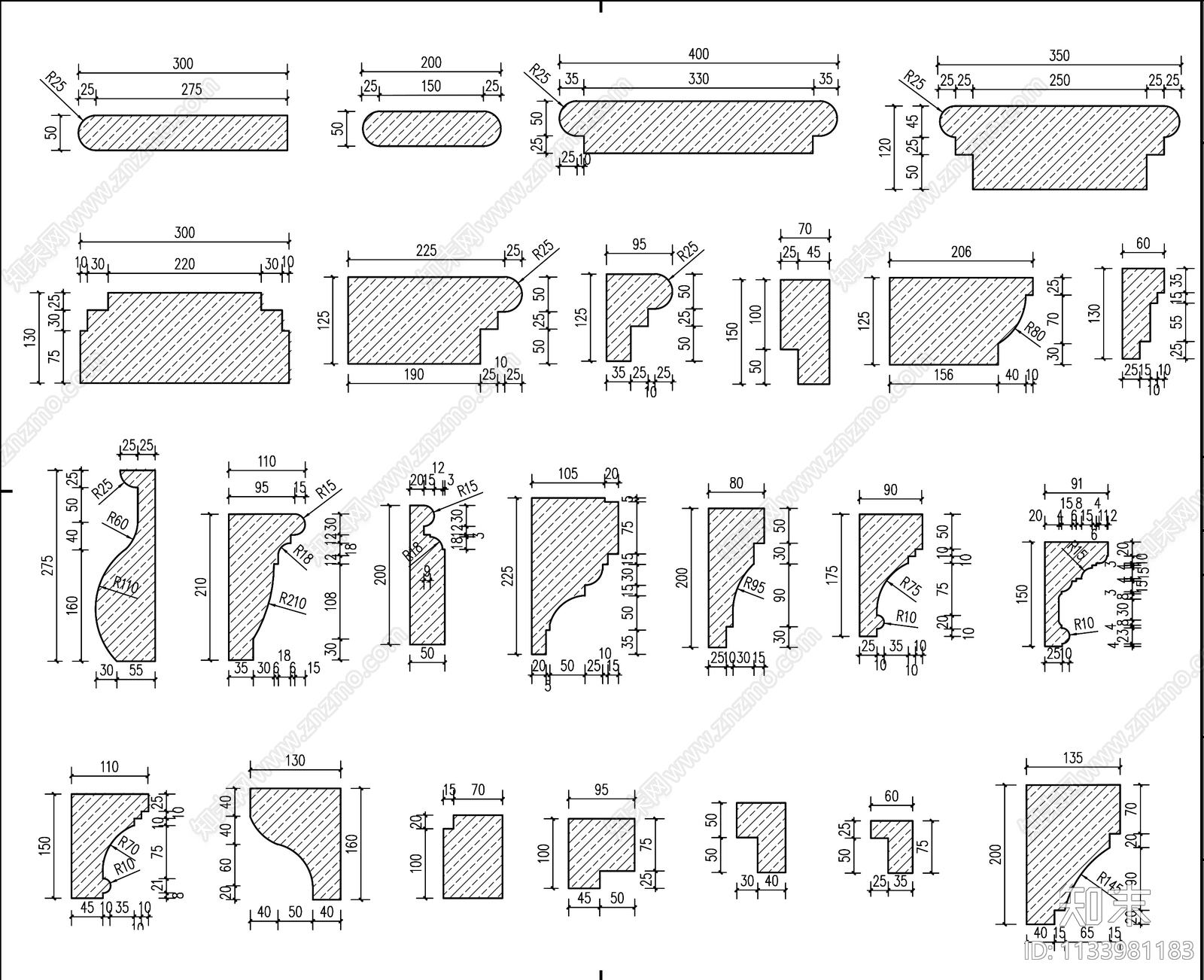 常用踢脚线装饰线条施工图下载【ID:1133981183】