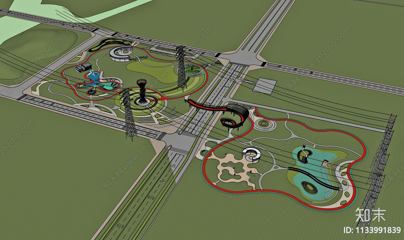 现代景观公园SU模型下载【ID:1133991839】