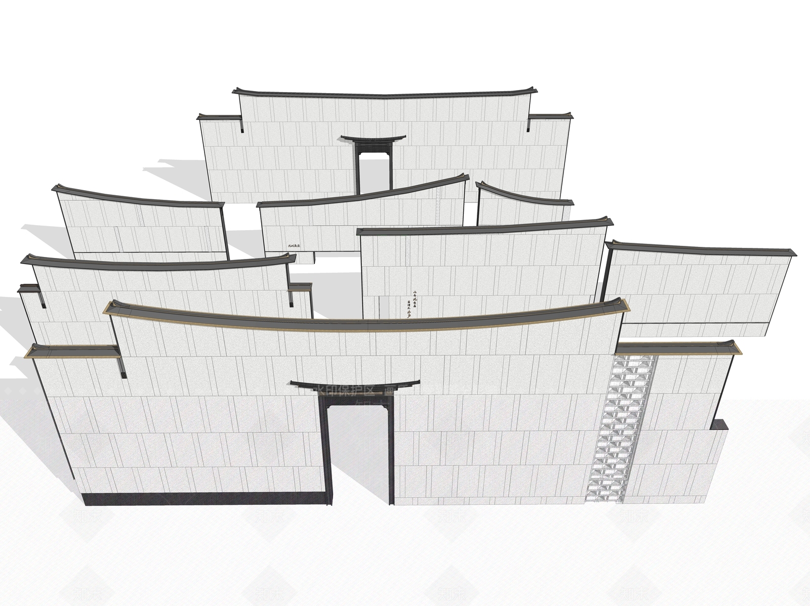 新中式景观墙马头墙SU模型下载【ID:1133995834】