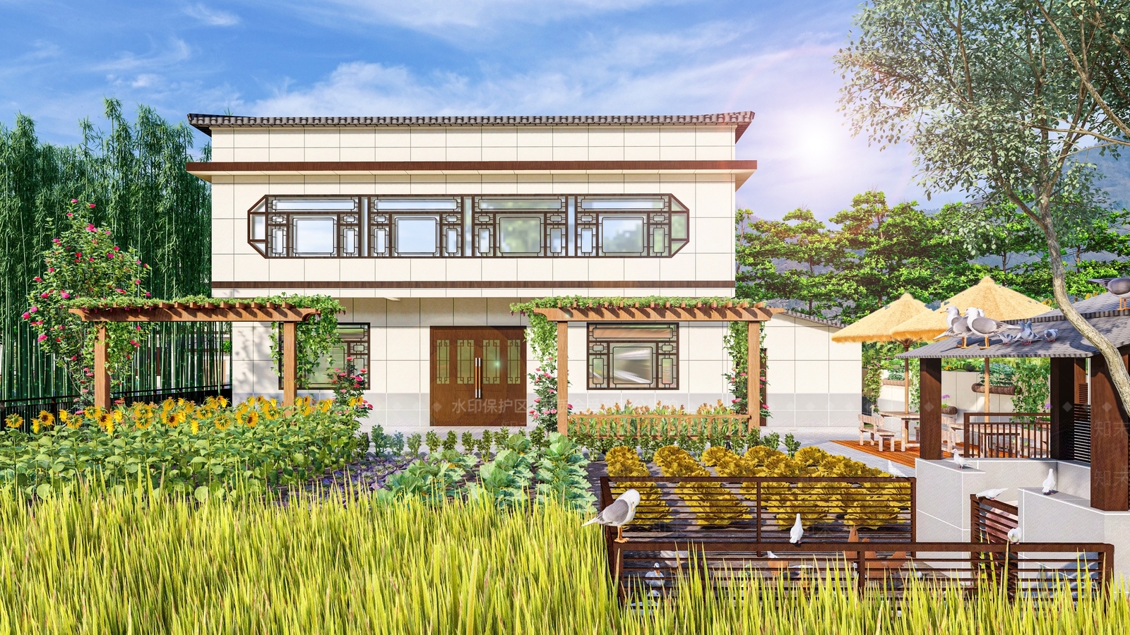 新中式乡村庭院SU模型下载【ID:1133999620】
