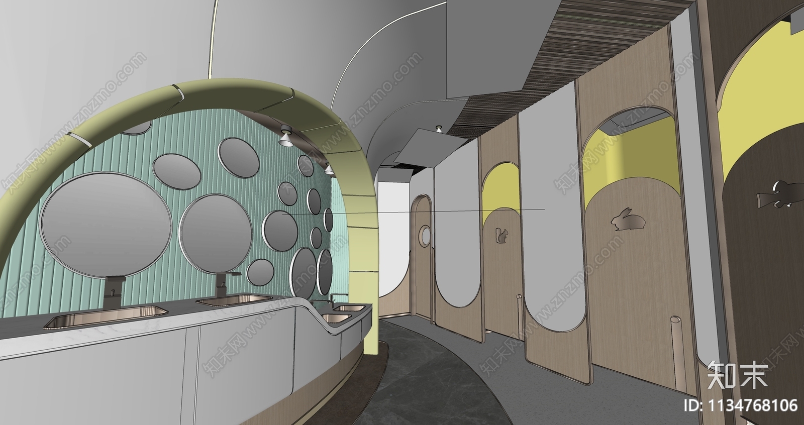 现代公共儿童卫生间SU模型下载【ID:1134768106】