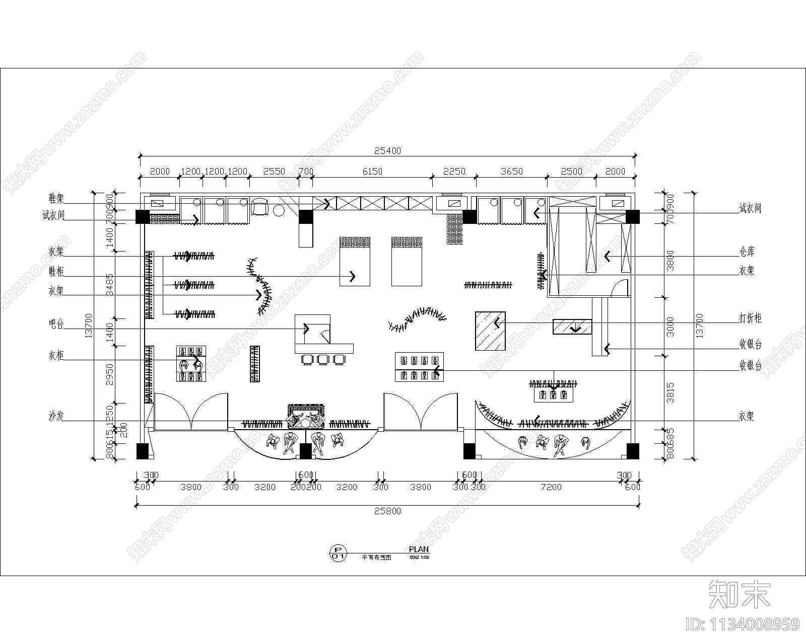 服装店cad施工图下载【ID:1134008959】