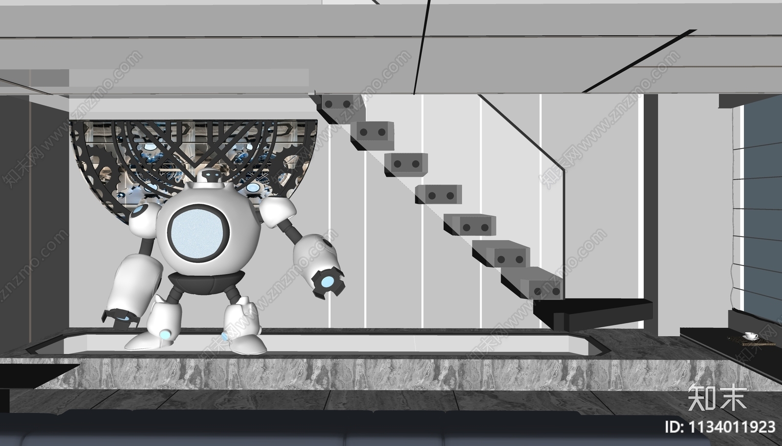 现代科技风楼梯间SU模型下载【ID:1134011923】