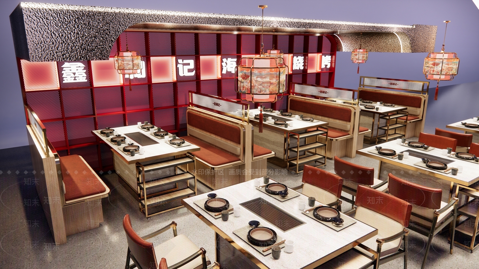 新中式烧烤店SU模型下载【ID:1134015284】