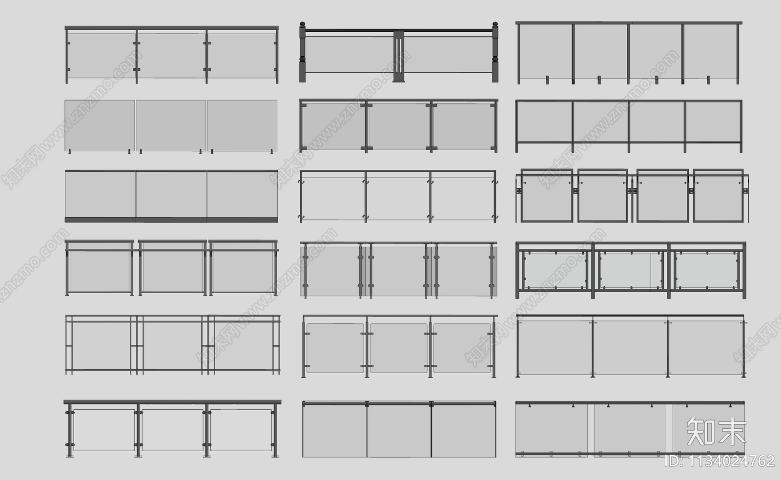 现代玻璃栏杆扶手SU模型下载【ID:1134024762】