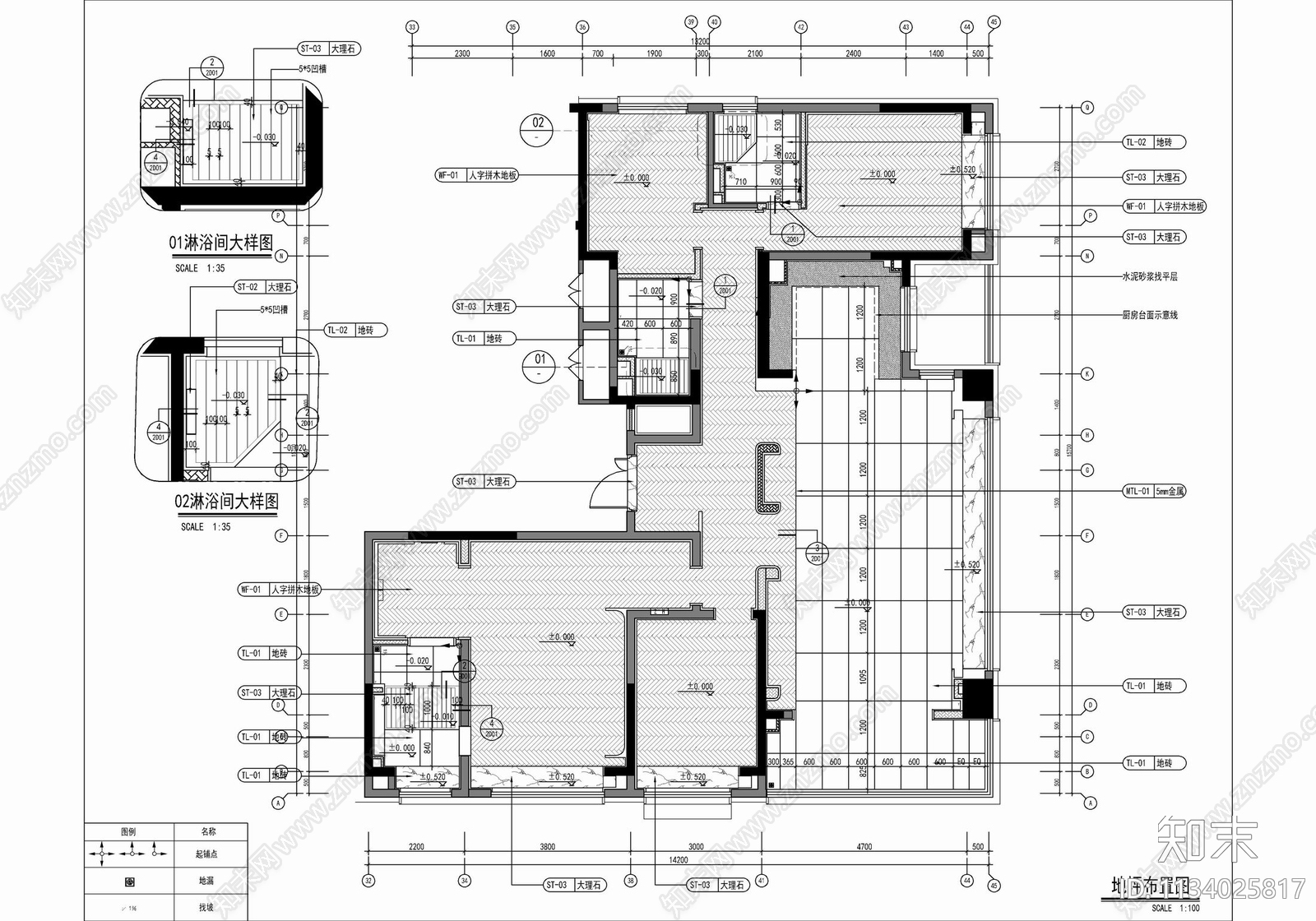 200㎡大平层样板房cad施工图下载【ID:1134025817】