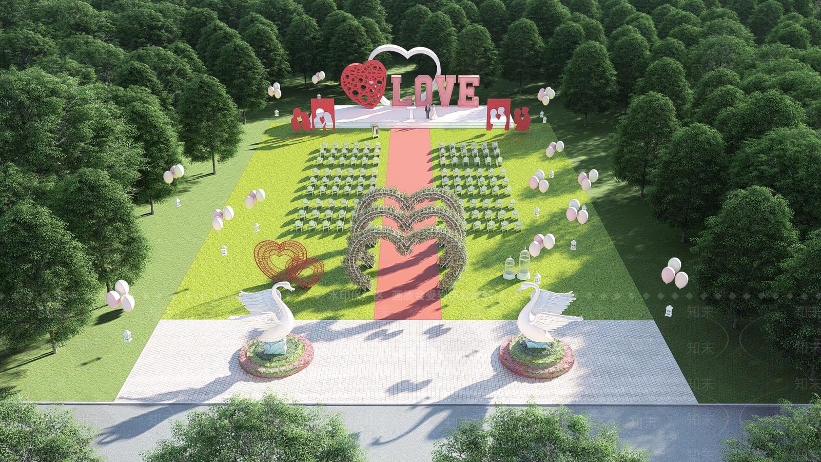 现代草坪婚礼景观小品SU模型下载【ID:1134464584】