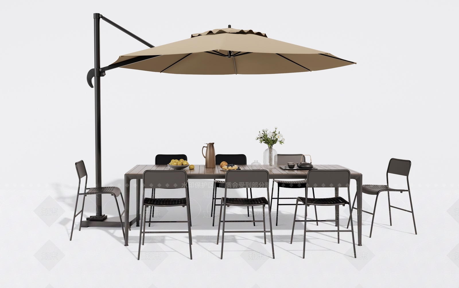 现代户外铁艺休闲桌椅组合3D模型下载【ID:1134027782】