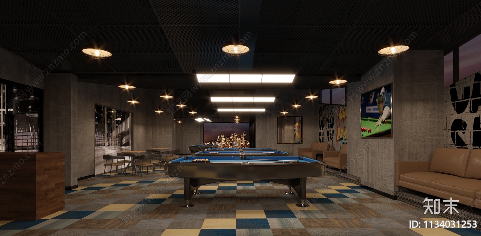 工业风台球室3D模型下载【ID:1134031253】