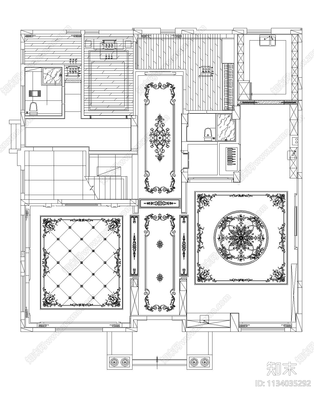 经典轻奢法式地面拼花cad施工图下载【ID:1134035292】