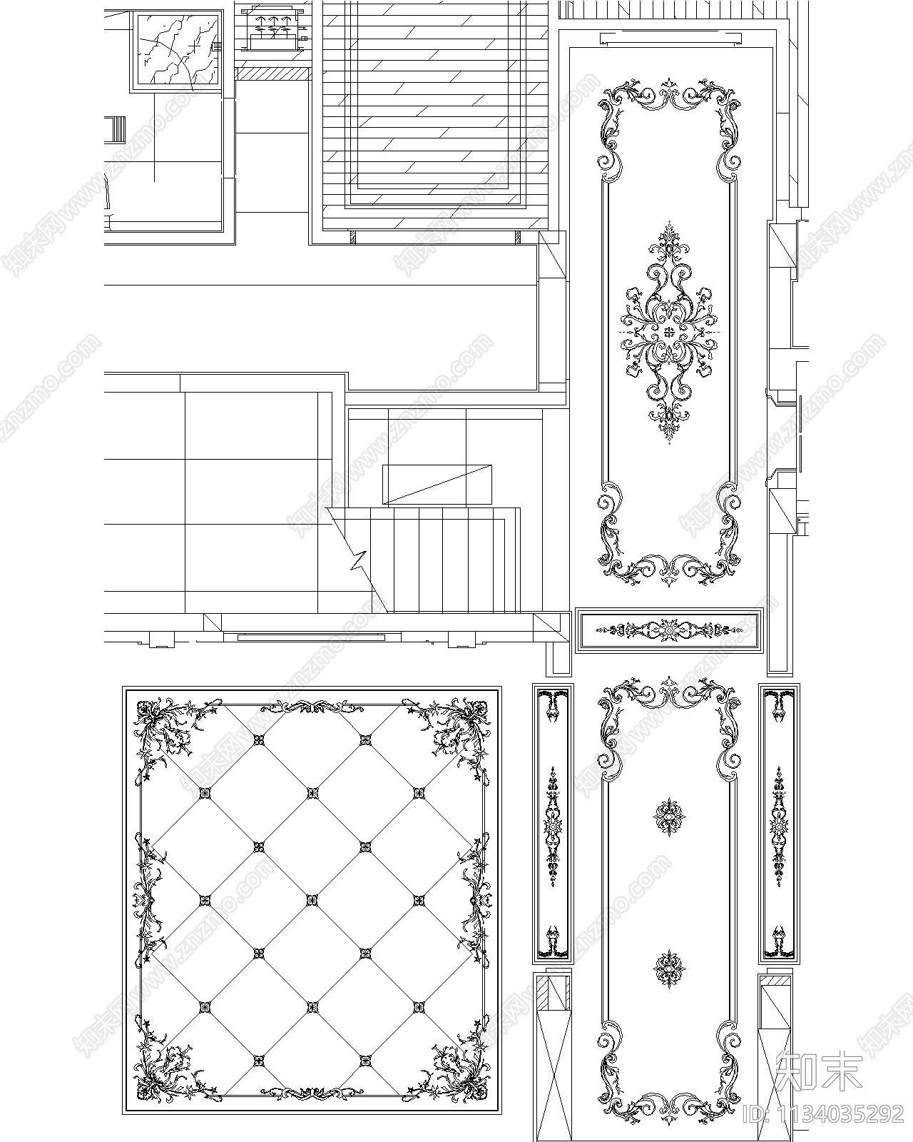 经典轻奢法式地面拼花cad施工图下载【ID:1134035292】