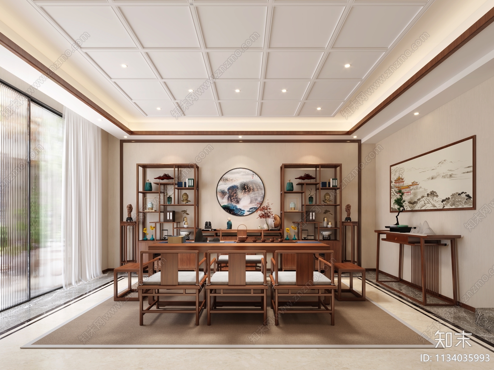 新中式棋牌室3D模型下载【ID:1134035993】