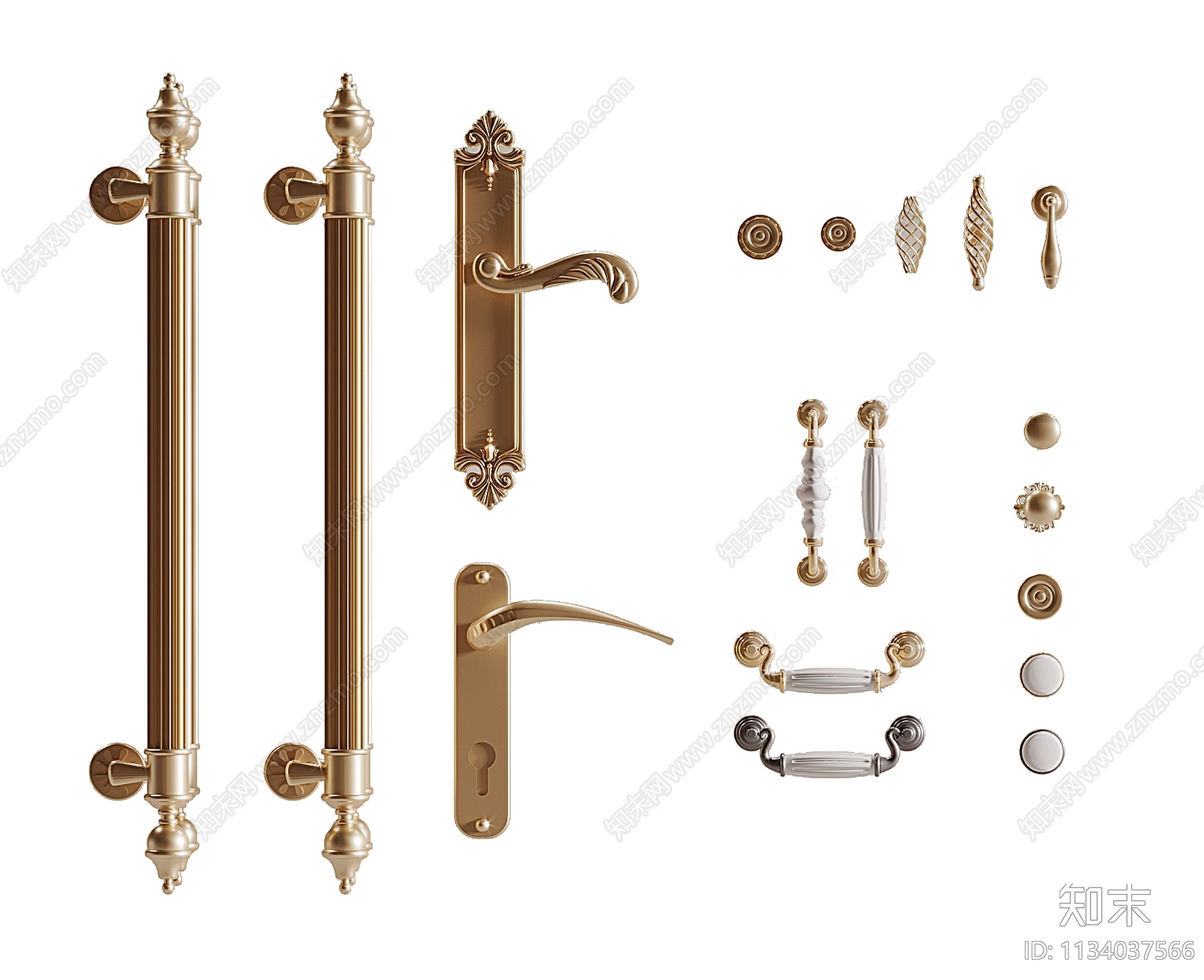 简欧雕花门把手3D模型下载【ID:1134037566】