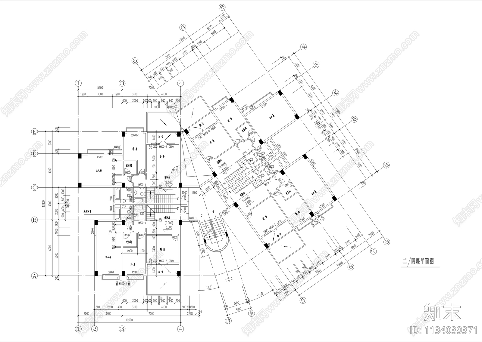 六层复式公寓楼建筑cad施工图下载【ID:1134039371】