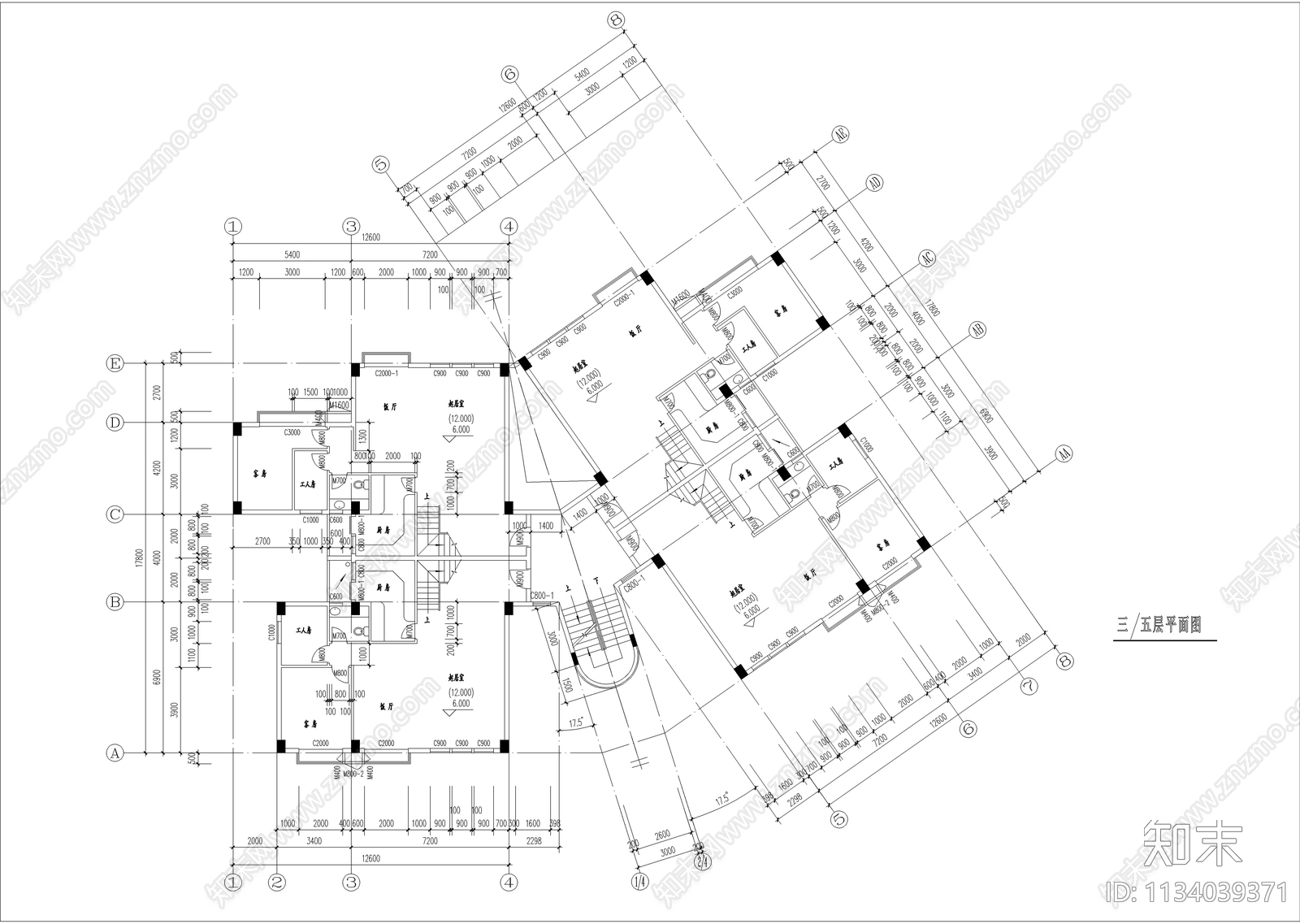 六层复式公寓楼建筑cad施工图下载【ID:1134039371】