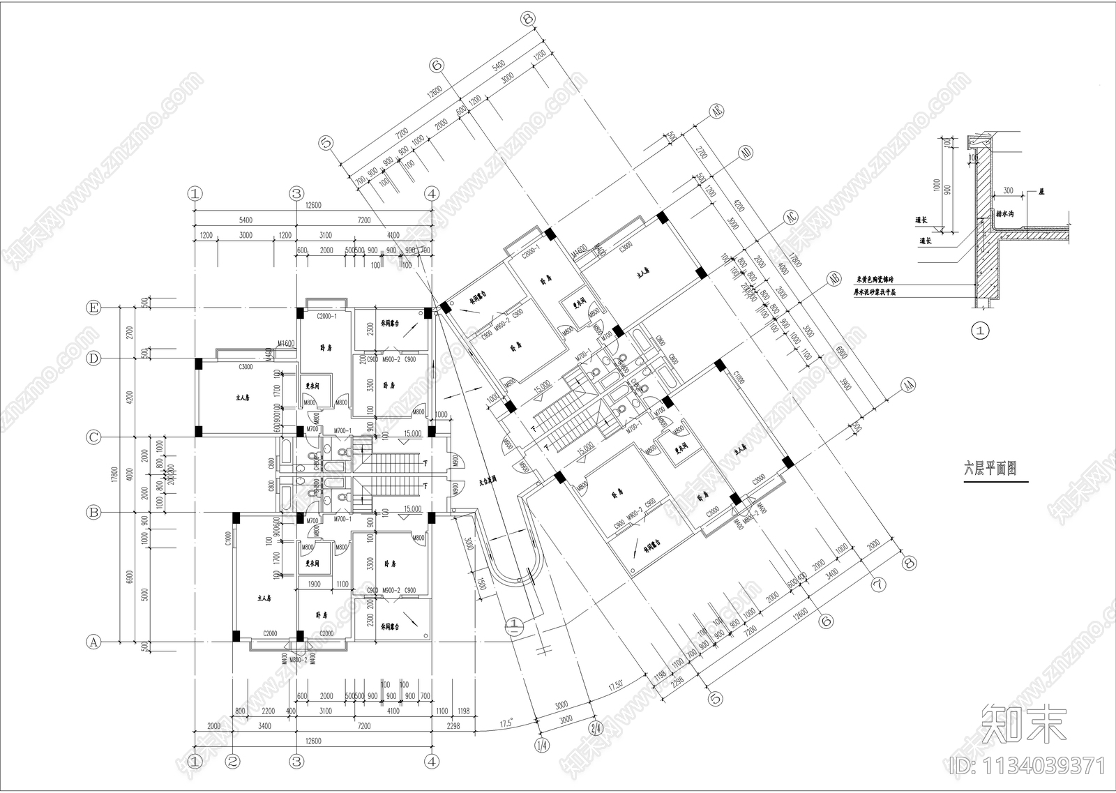 六层复式公寓楼建筑cad施工图下载【ID:1134039371】