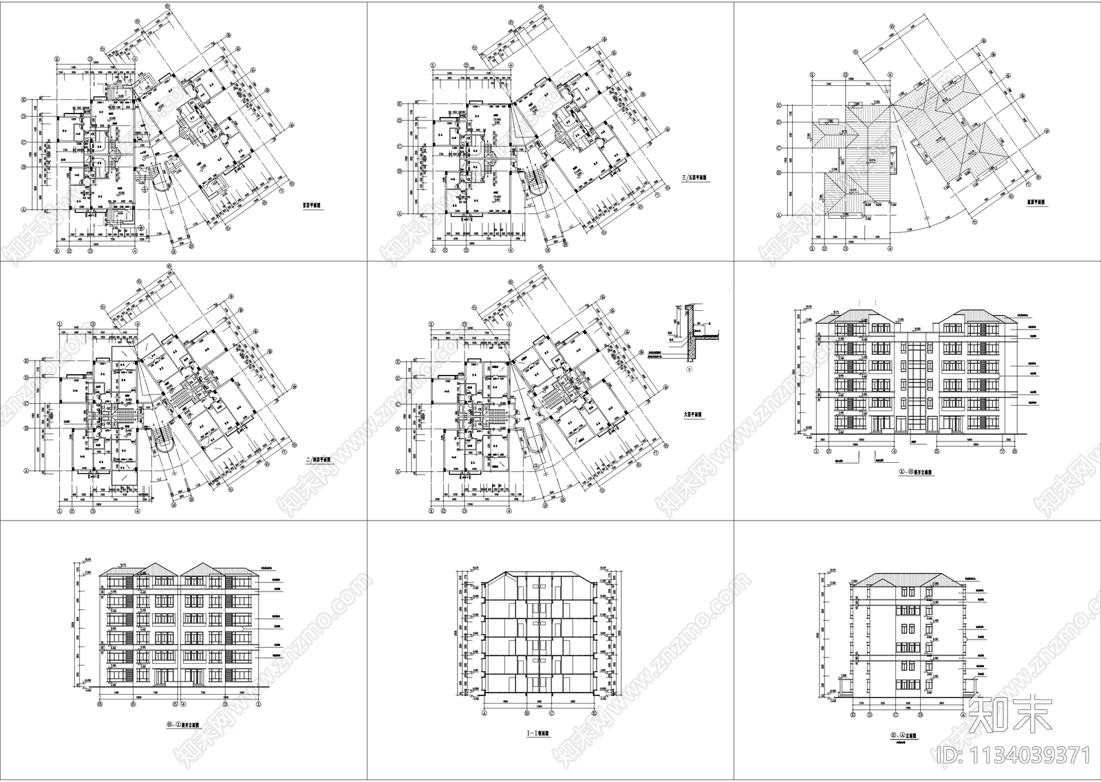 六层复式公寓楼建筑cad施工图下载【ID:1134039371】