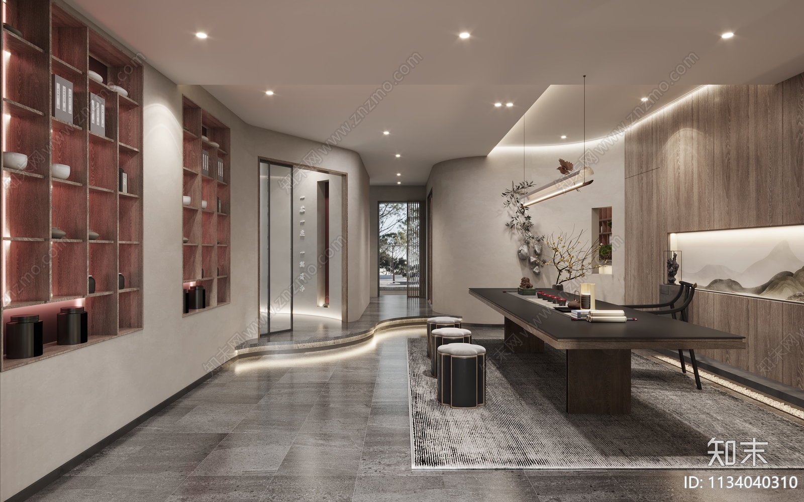 新中式民宿接待厅3D模型下载【ID:1134040310】