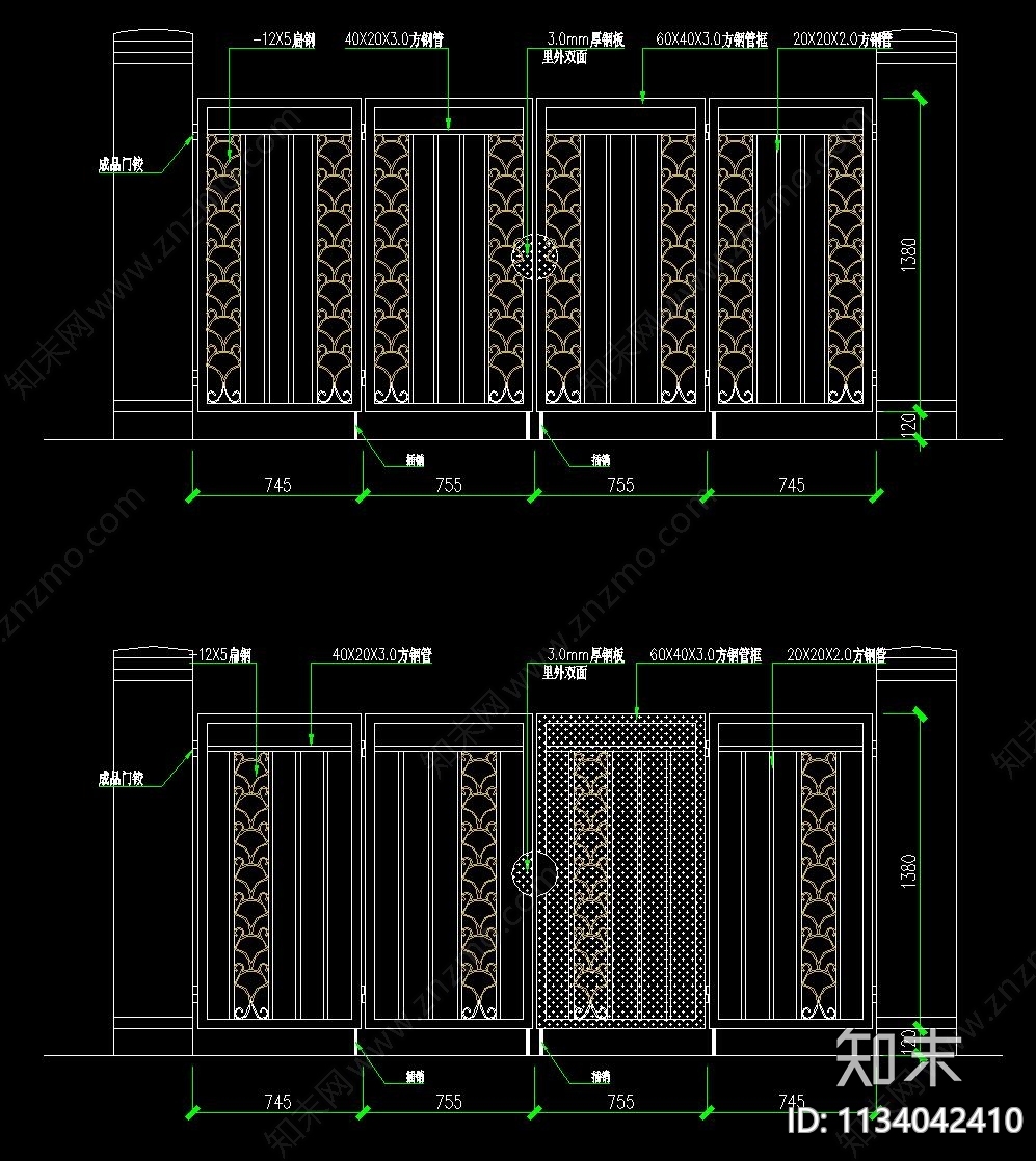 铁艺大门cad施工图下载【ID:1134042410】